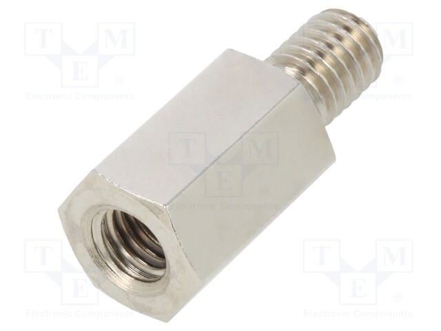 Screwed spacer sleeve; Int.thread: M6; 15mm; Ext.thread: M6; brass