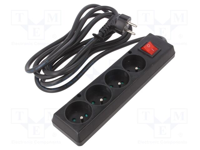 Extension lead; 3x1.5mm2; Sockets: 4; PVC; black; 3m; 16A