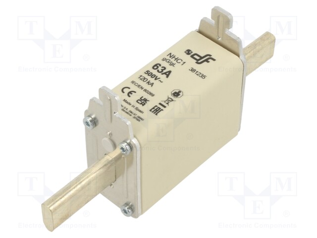 Fuse: fuse; gG; 63A; 500VAC; 250VDC; ceramic; NHC1