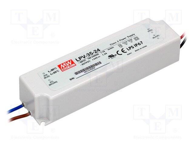 Power supply: switched-mode; LED; 36W; 24VDC; 1.5A; 90÷264VAC; IP67