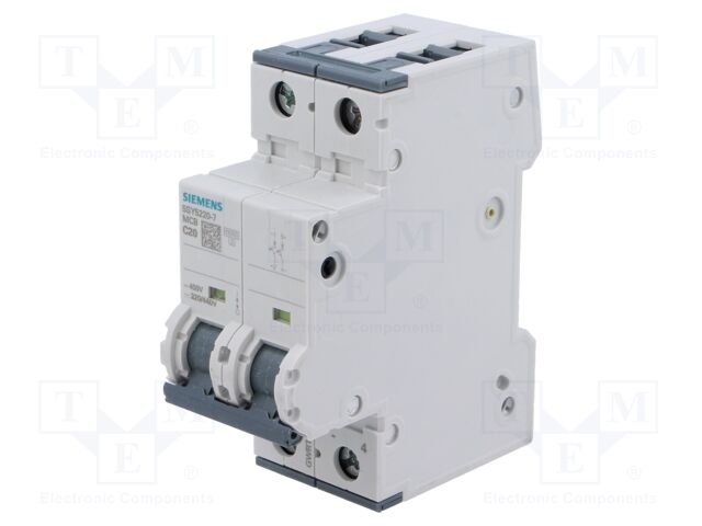 Circuit Breaker, MCB, 5SY5, 2P, 10 kA, 400 VAC/440 VDC, 20 A