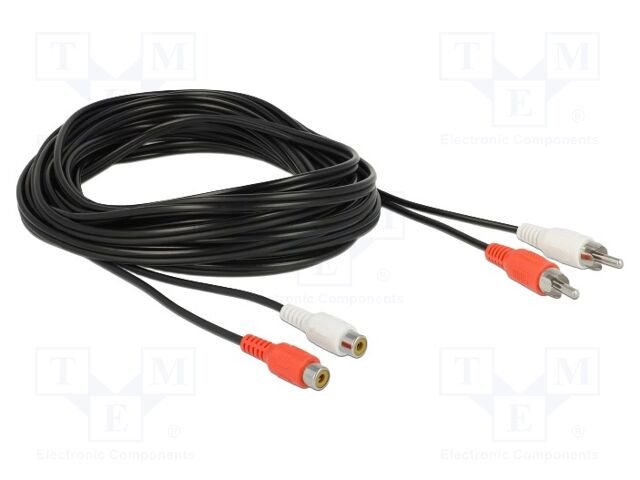 Cable; RCA socket x2,RCA plug x2; 5m; black; 28AWG