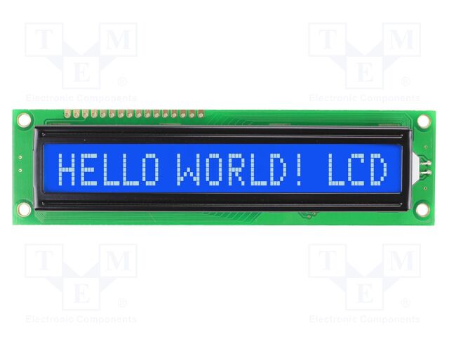 Display: LCD; STN Negative; 16x1; blue; 122x33mm; LED; 1x16; 5V