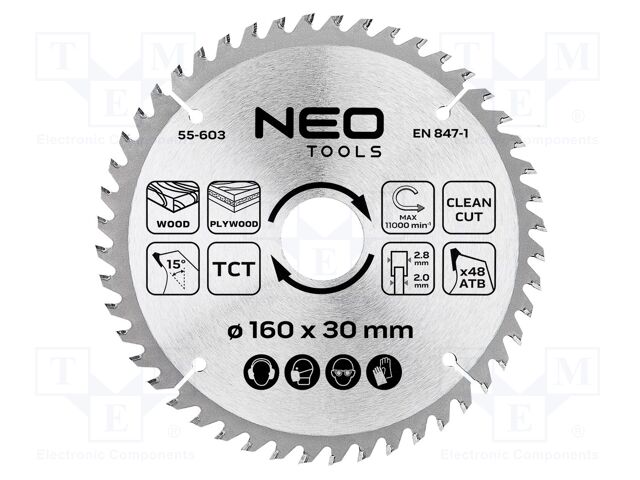 Circular saw; Ø: 160mm; Teeth: 48; cemented carbide; Øhole: 30mm