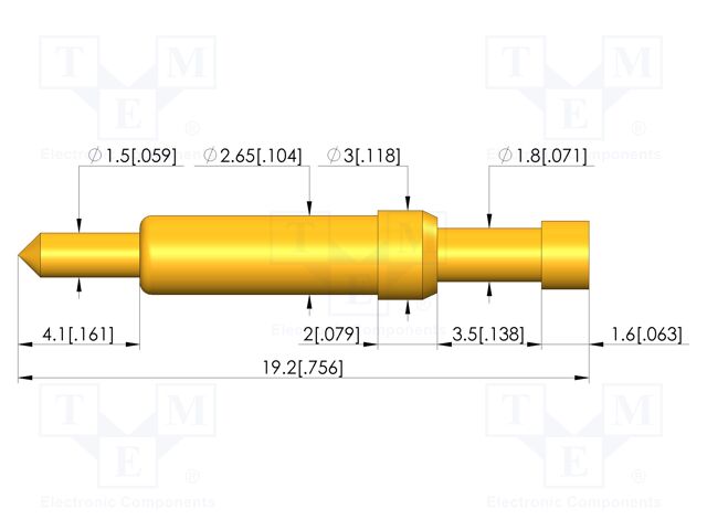 Test needle; Spring compression: 2.8mm; 3.5mm; 5A; CuBe; Ø: 2.3mm