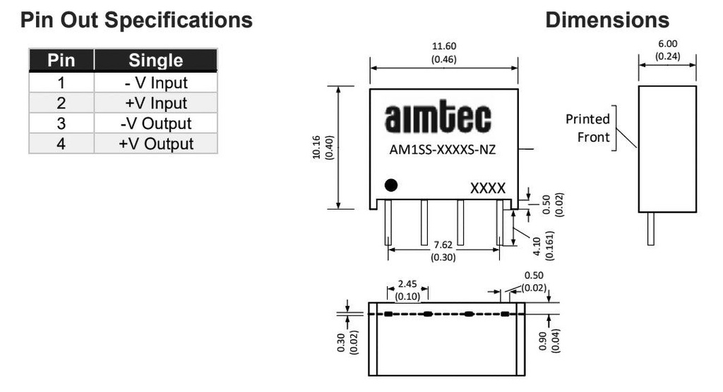 Converter: DC/DC; 0.25W; Uin: 4.5÷5.5V; Uout: 3.3VDC; Iout: 76mA