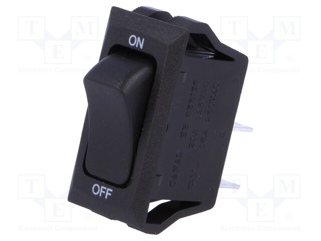 ROCKER; SPST; Pos: 2; OFF-ON; 16A/250VAC; black-green; none; UL94V-2