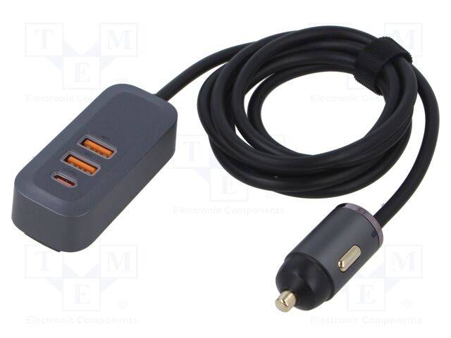 USB power supply; USB A socket x2,USB C socket; 100W; grey; 1.5m