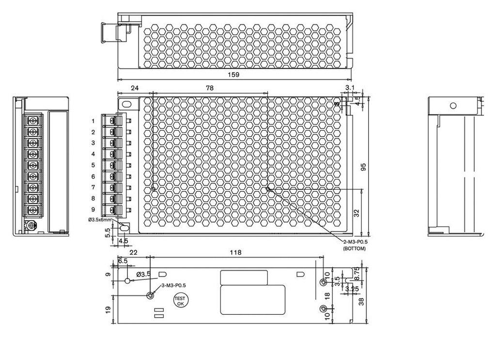 Power supply: switched-mode; modular; 100W; 5VDC; 20A; OUT: 1; 84%