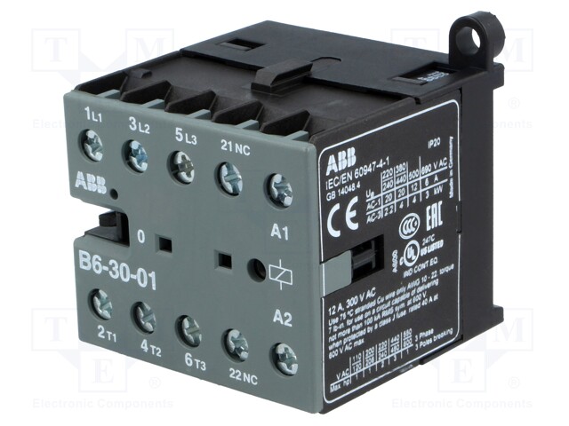 Contactor: 3-pole; NO x3; Auxiliary contacts: NC; 42VAC; 6A; B6
