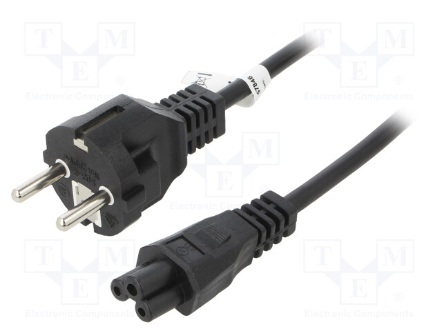 Cable; CEE 7/7 (E/F) plug,IEC C5 female; PVC; 1m; black; 2.5A