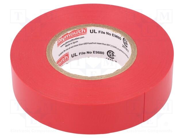 Tape: electrical insulating; W: 19mm; L: 20m; D: 0.18mm; red; rubber