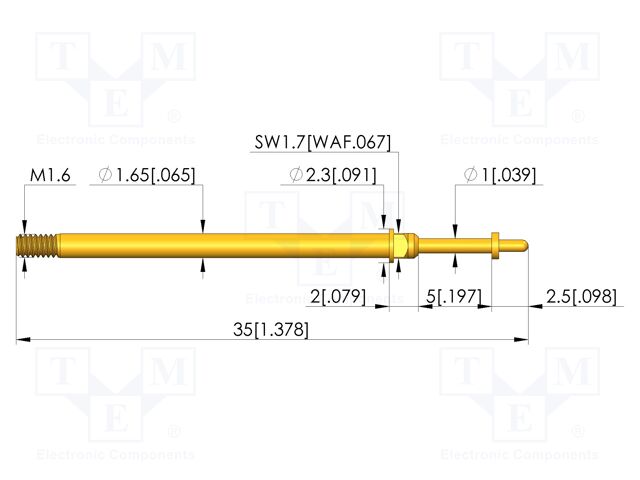 Test needle; Spring compression: 4mm; 5mm; 8A; CuBe; gold-plated