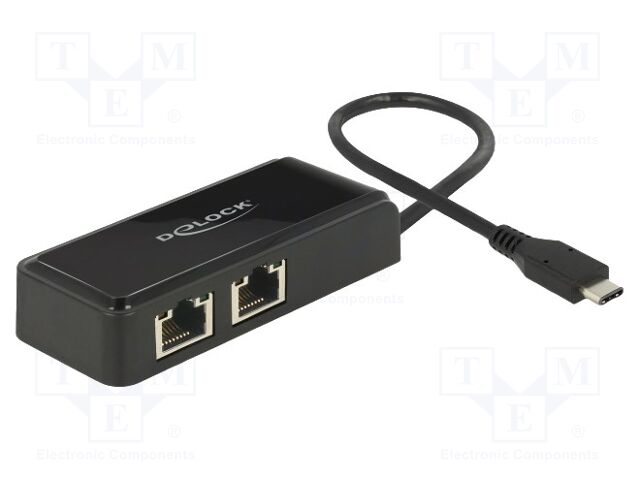 USB to Ethernet adapter; RJ45 socket x2,USB C plug; black; 0.2m