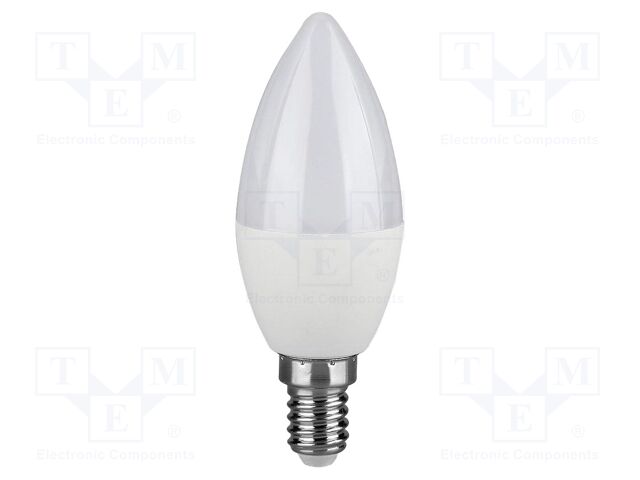LED lamp; white cold; E14; 220÷240VAC; 470lm; P: 4.5W; 200°; 6500K