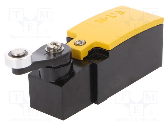 Limit switch; lever R 27mm, plastic roller Ø14mm; NO + NC; 6A