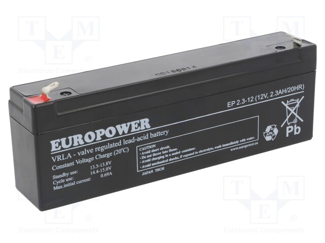 Re-battery: acid-lead; 12V; 2.3Ah; AGM; maintenance-free