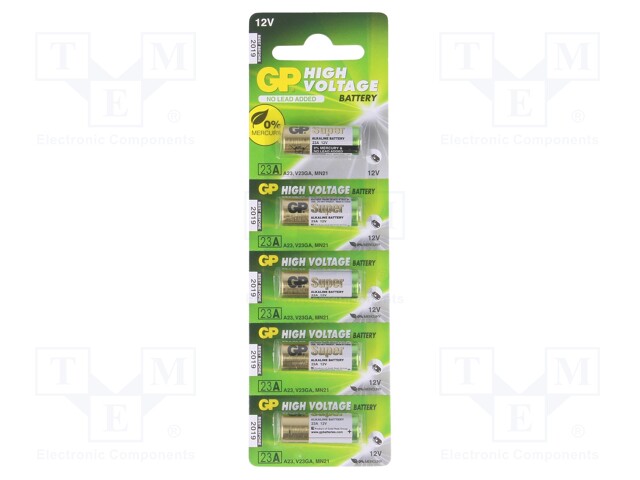 Battery: alkaline; 12V; 23A,8LR932; Batt.no: 5; Ø10x28mm