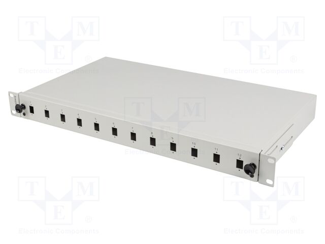Fiber patch panel; grey; Number of ports: 12; rack 19"; Height: 1U