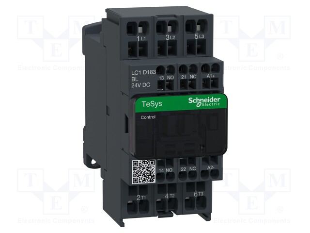 Contactor, 18 A, DIN Rail, Panel, 690 VAC, 3PST-NO, 3 Pole, 10 kW