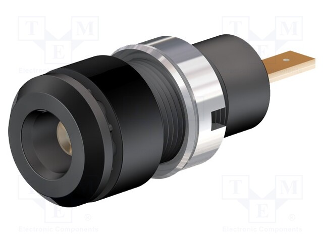 Socket; 2mm banana; 10A; 28mm; black; Mounting: soldered,on panel