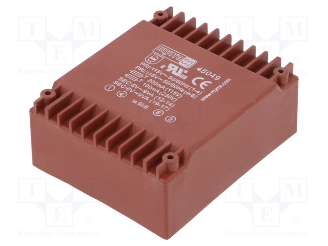 Transformer: encapsulated; 18VA; 115/230VAC; 6V; 6V; 1.5A; 1.5A