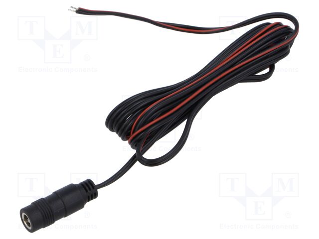 Cable; 2x0.5mm2; wires,DC 5,5/2,1 socket; straight; black; 2m