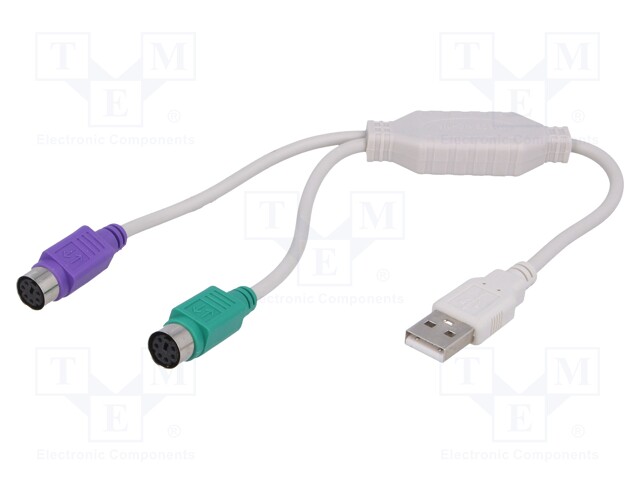 Adapter USB-PS2; PS/2 socket x2,USB A plug; white