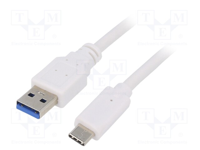 Cable; USB 3.0; USB A plug,USB C plug; gold-plated; 3m; white