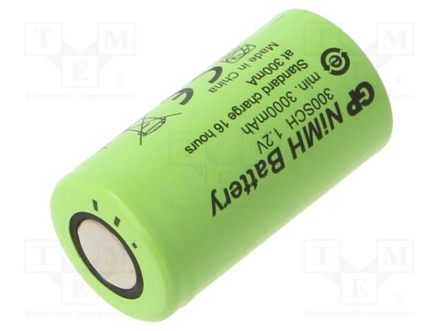 Re-battery: Ni-MH; SC; 1.2V; 3000mAh; Ø23x43mm; 0.3A