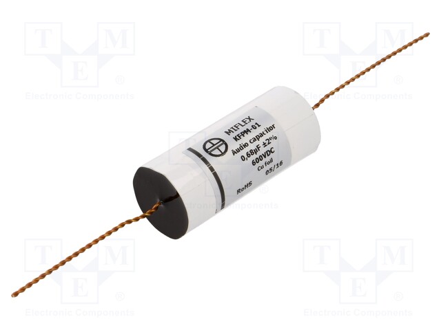Capacitor: copper-polypropylene; 0.68uF; 600VDC; ±2%; Ø31.5x62mm