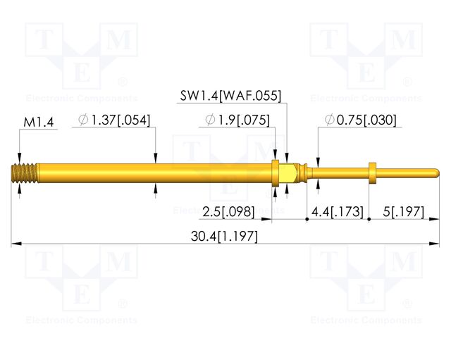 Test needle; Spring compression: 3.5mm; 4.4mm; 5A; CuBe; Ø: 0.65mm