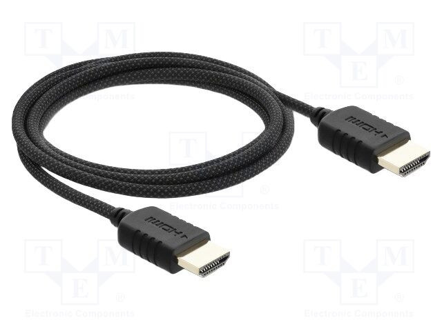 Cable; HDMI plug,both sides; textile; Len: 2m; black; 34AWG; 48Gbps