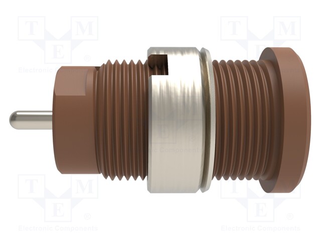 Socket; 4mm banana; 24A; brown; nickel plated; screw,on panel