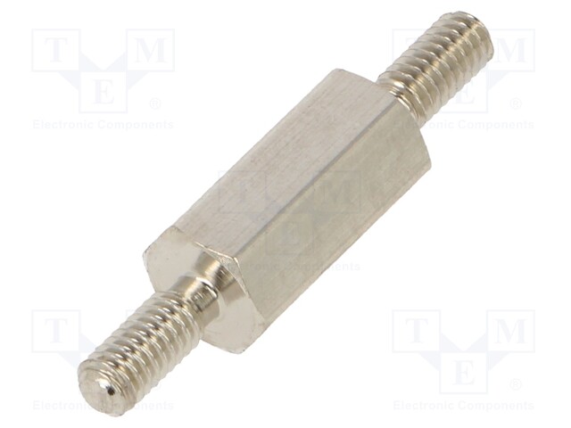 Screwed spacer sleeve; 10mm; Ext.thread: M2,5; hexagonal; brass