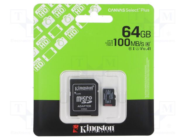Memory card; microSD; R: 100MB/s; Class 10 UHS U1; 64GB; -25÷85°C