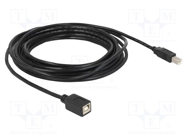 Cable; USB 2.0; USB B socket,USB B plug; 5m; black; 24AWG,28AWG