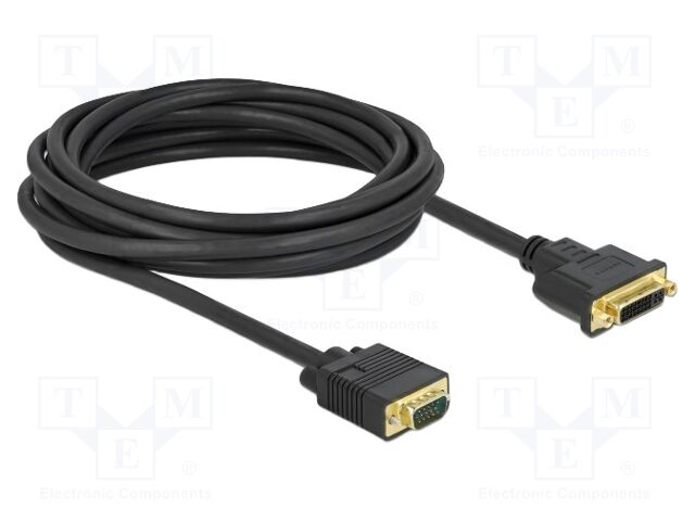 Cable; DVI-I (24+5) socket,VGA male; single link; Len: 5m; black