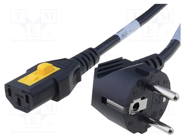 Cable; CEE 7/7 (E/F) plug angled,IEC C13 female; 3m; black; PVC