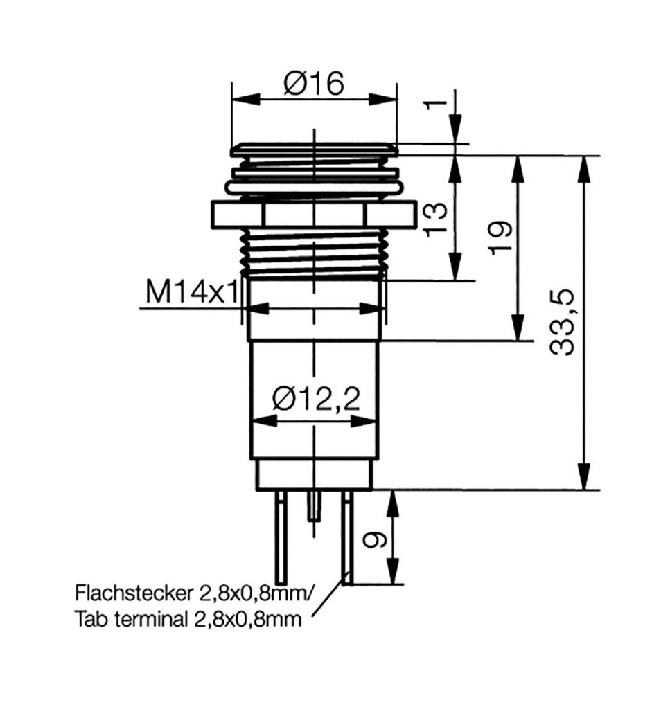 Indicator: LED; flat; white; 24VDC; Ø14.2mm; IP67 (from the front)