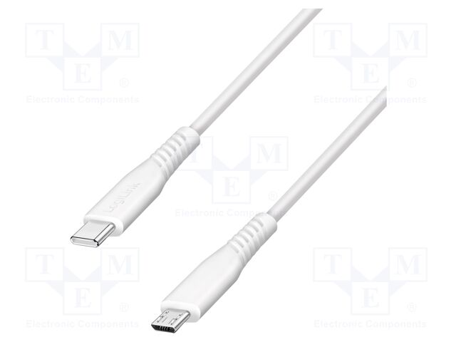 Cable; USB 2.0; USB B micro plug,USB C plug; 0.3m; white; PVC