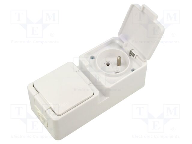 Connector: AC supply; socket; 2P+PE; 250VAC; 16A; white; wall mount