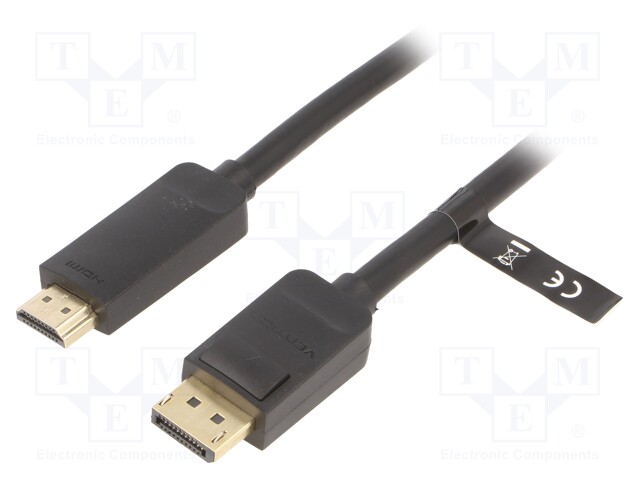 Cable; DisplayPort plug,HDMI plug; Len: 2m; black; 30AWG