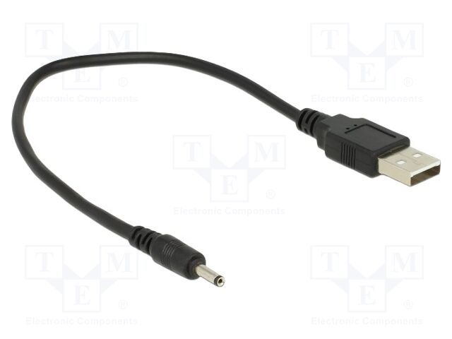 Cable; USB A plug,DC 3,0/1,1 plug; straight; black; 0.27m; black