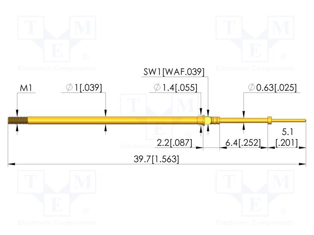 Test needle; Spring compression: 4.3mm; 6.35mm; 3A; CuBe; Ø: 0.4mm