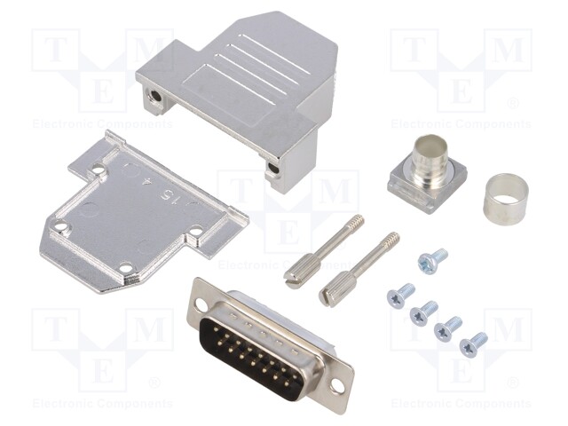 D-Sub; PIN: 15; plug; male; soldering; for cable; black