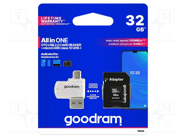 Memory card; SD HC Micro; 32GB; Read: 100MB/s; Write: 10MB/s; UHS I