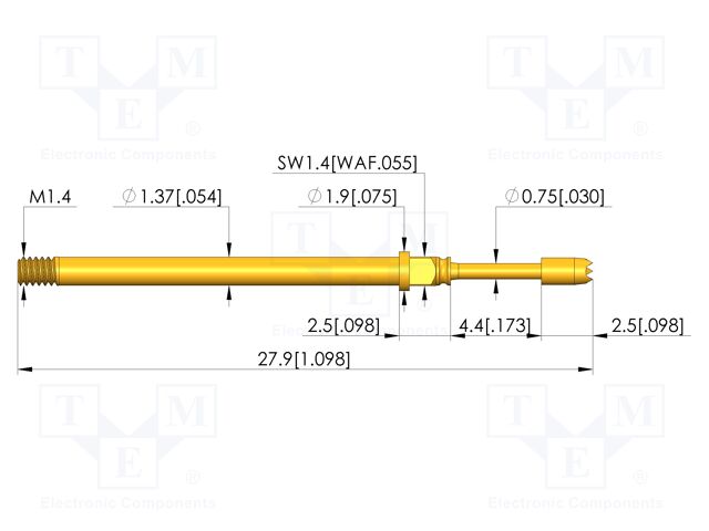 Test needle; Spring compression: 3.5mm; 4.4mm; 5A; CuBe; Ø: 1.3mm