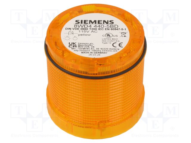 Signaller: lighting; LED; yellow; Usup: 115VAC; IP65; Ø70x65.5mm