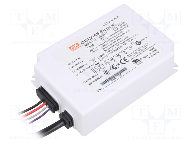 Power supply: switched-mode; LED; 45W; 60VDC; 0.75A; 90÷295VAC